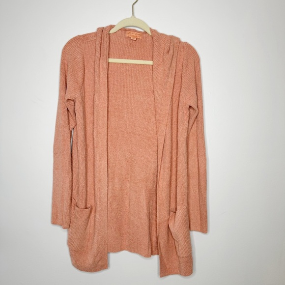 Barefoot Dreams CozyChic Ultra Lite Hooded Cardi Coral Pink Small - Picture 2 of 6